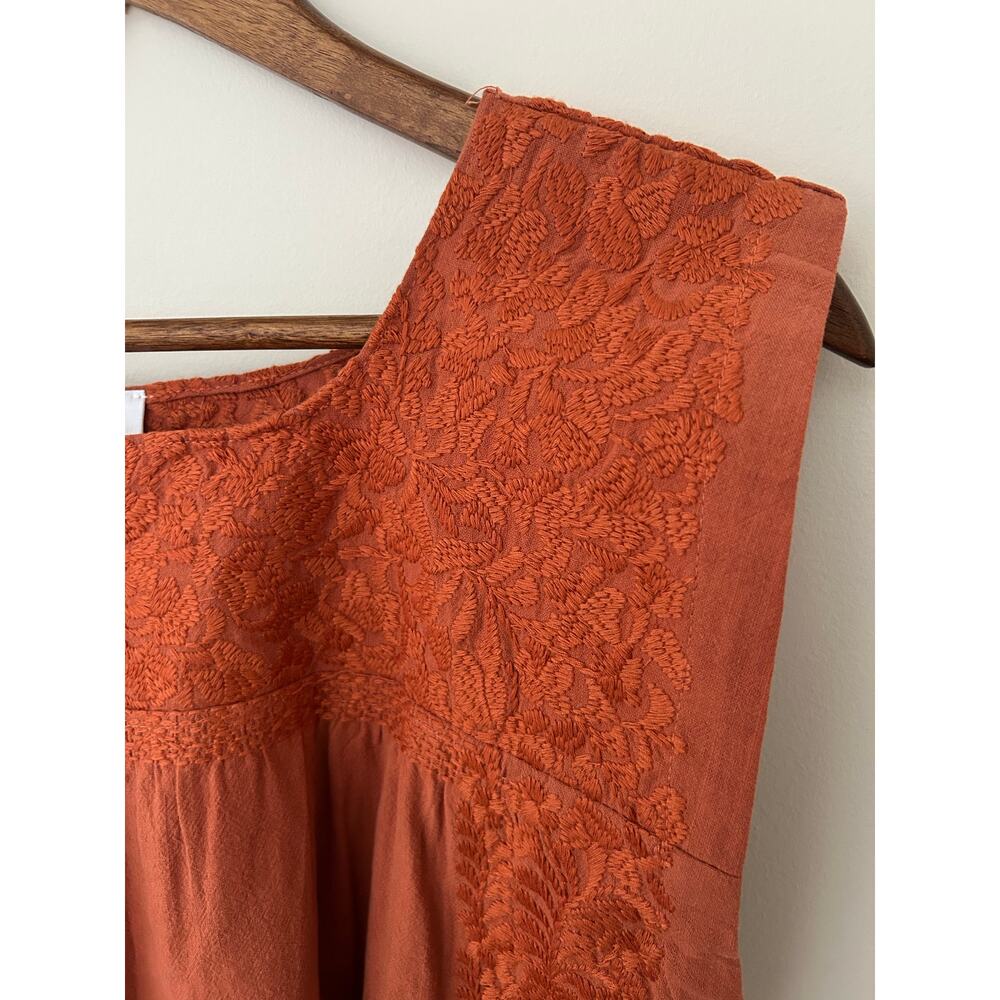 NWT J. Marie S $114 Story Dress Burnt Orange Shift Embroidered Sleeveless Cotton - Picture 6 of 9